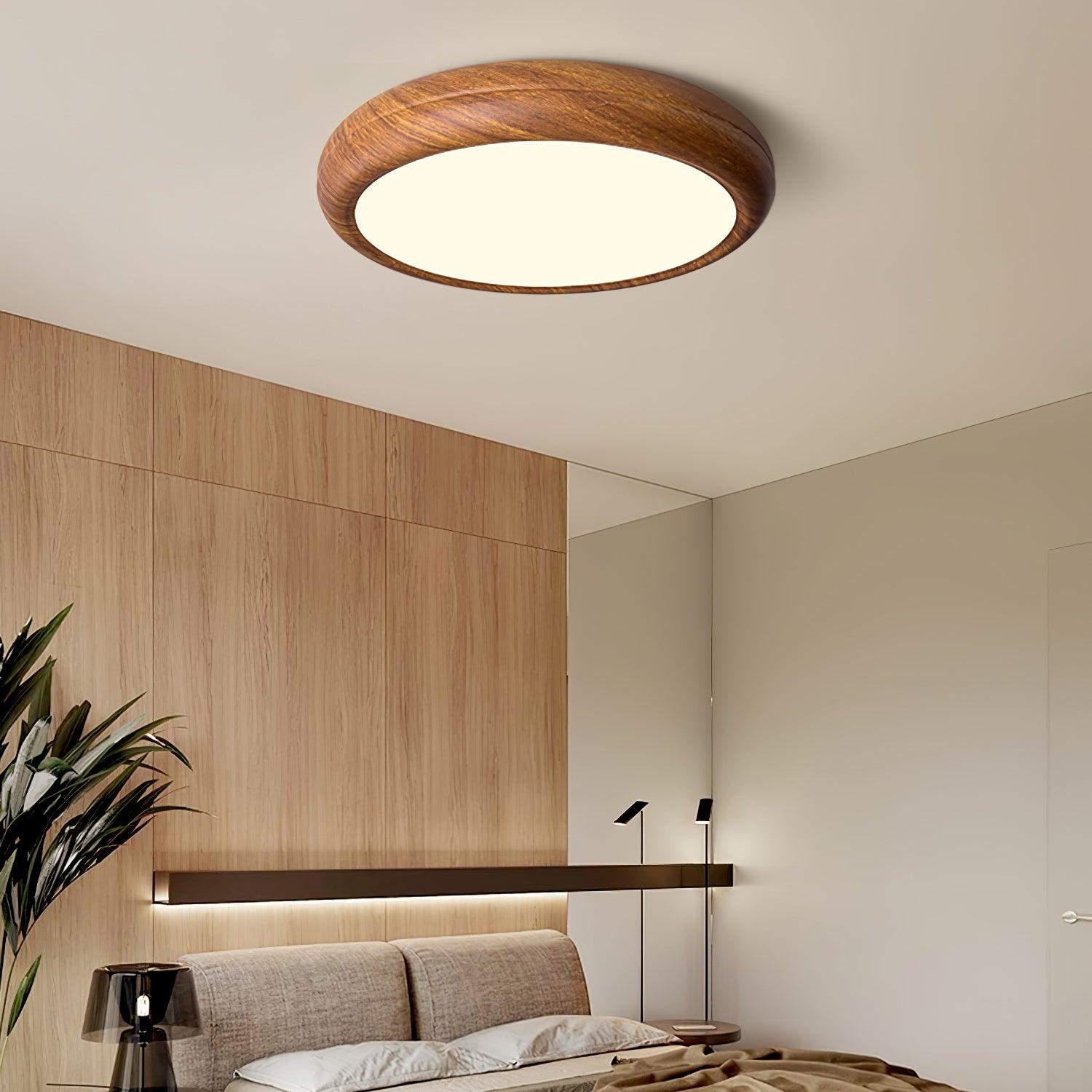 Lampada da Soffitto Rotonda in Legno con Finitura Acrilica e LED 3000K
