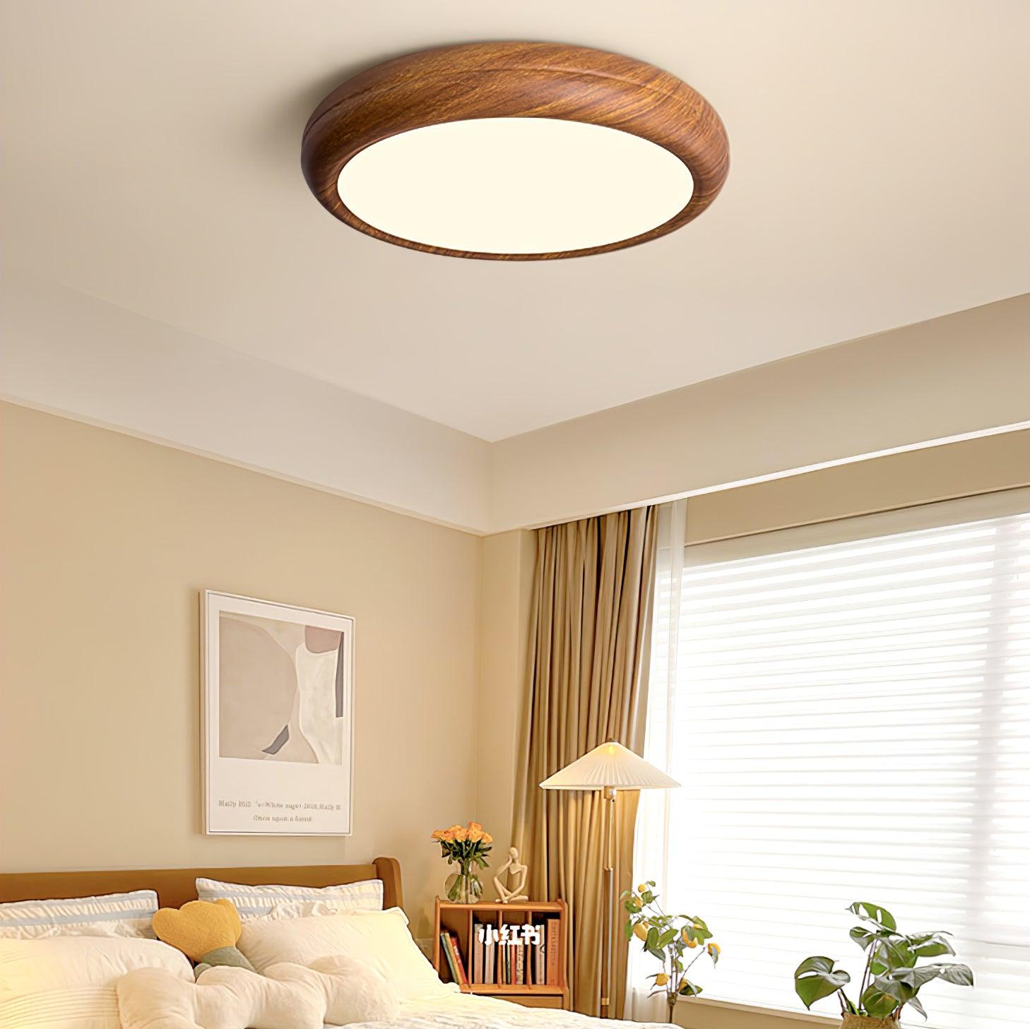 Lampada da Soffitto Rotonda in Legno con Finitura Acrilica e LED 3000K