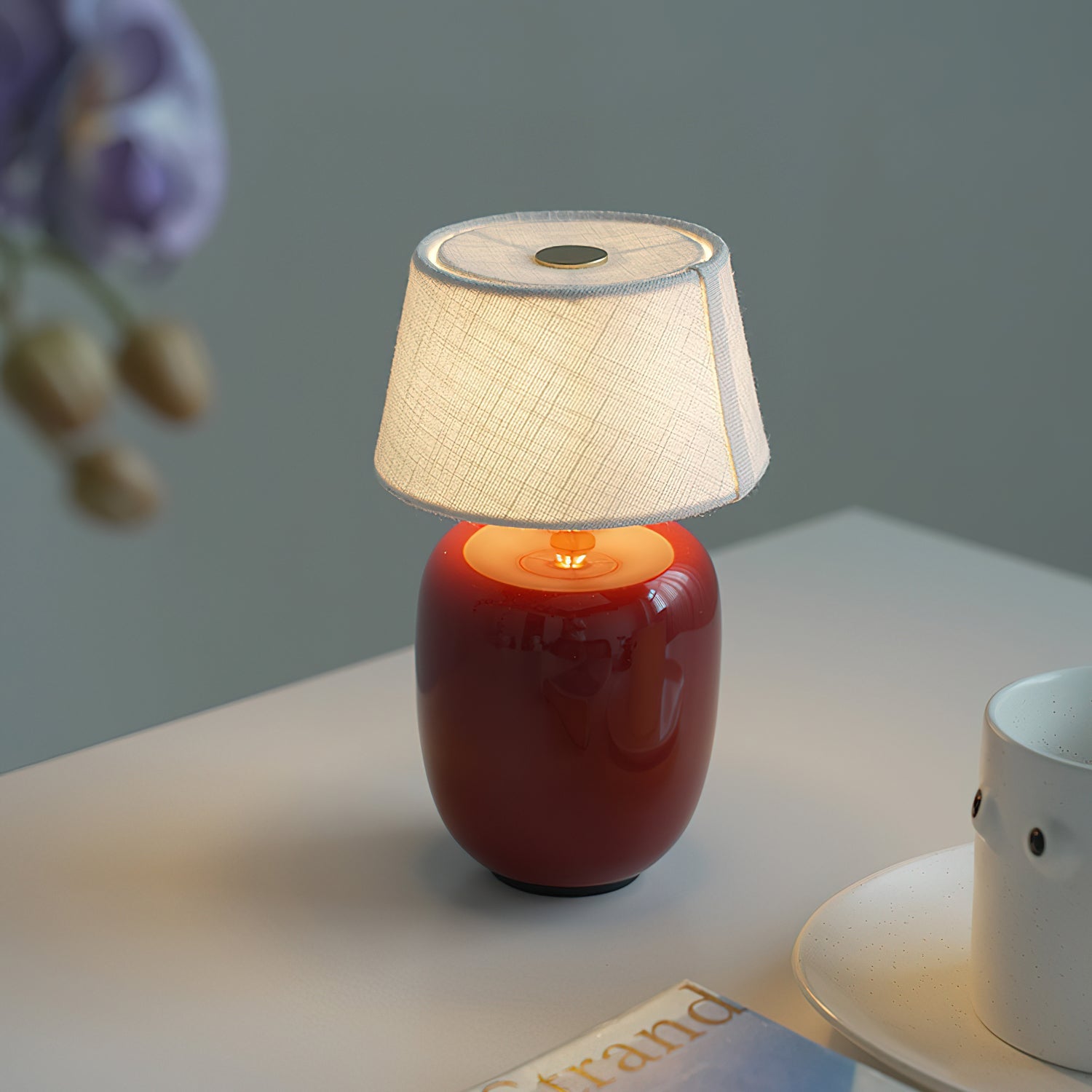 Lampada da Tavolo Senza Fili in Ceramica con Ricarica USB e Controllo Touch – Design Compatto e Moderno per Interni ed Esterni