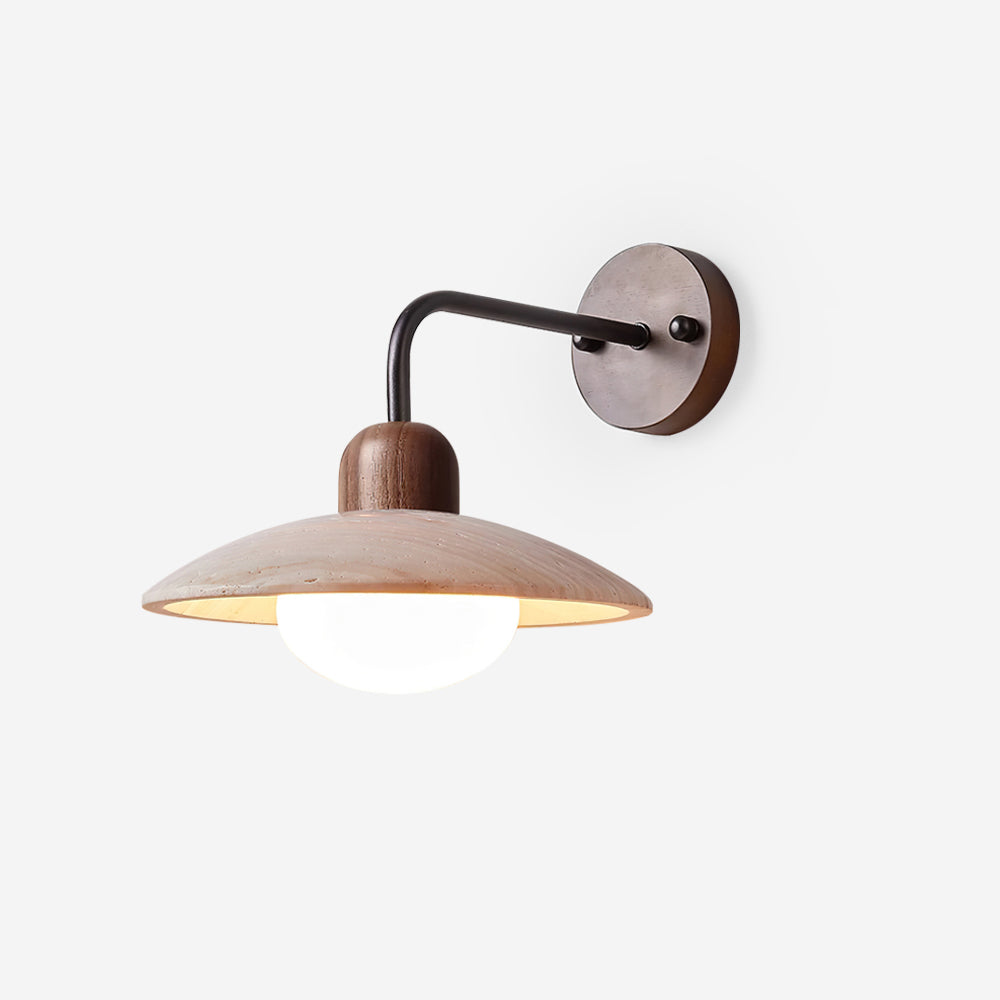 Lampada Da Parete Carolia in Travertino Giallo e Legno, Design Elegante e Moderno