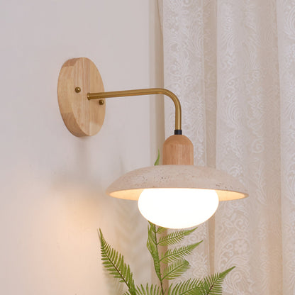 Lampada Da Parete Carolia in Travertino Giallo e Legno, Design Elegante e Moderno