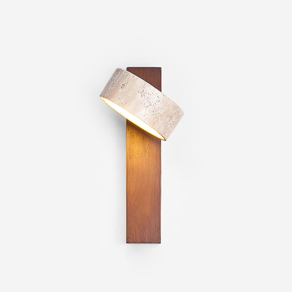 Lampada da Parete Tersus in Travertino Giallo e Legno Elegante per Ambienti Umidi