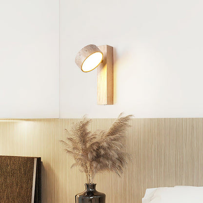 Lampada da Parete Tersus in Travertino Giallo e Legno Elegante per Ambienti Umidi