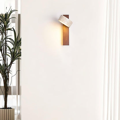 Lampada da Parete Tersus in Travertino Giallo e Legno Elegante per Ambienti Umidi