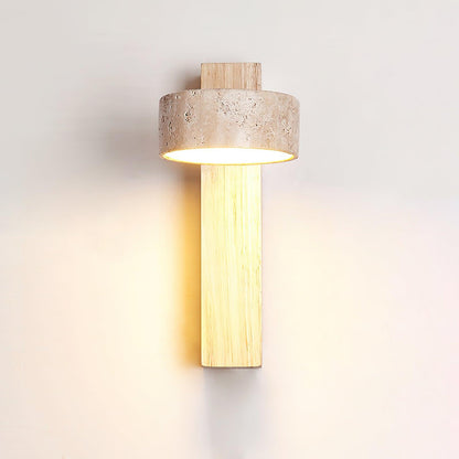 Lampada da Parete Tersus in Travertino Giallo e Legno Elegante per Ambienti Umidi