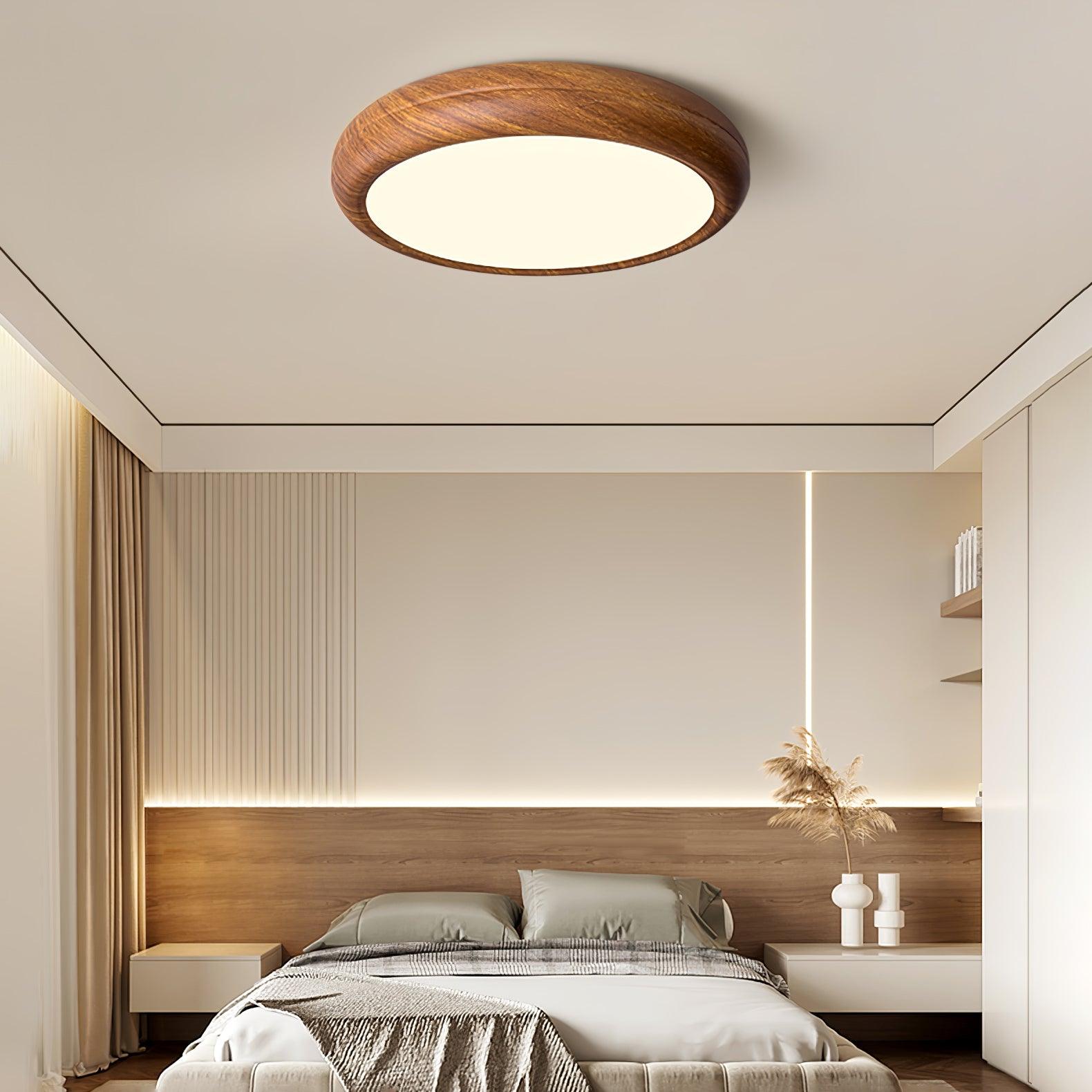 Lampada da Soffitto Rotonda in Legno con Finitura Acrilica e LED 3000K