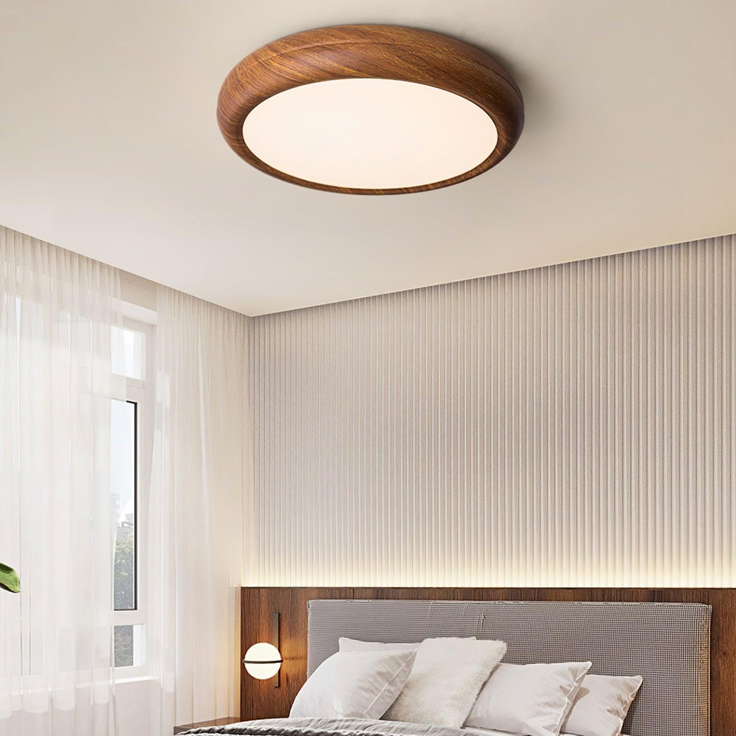 Lampada da Soffitto Rotonda in Legno con Finitura Acrilica e LED 3000K