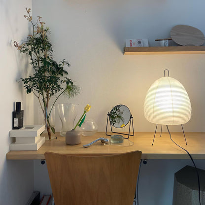 Lampada da Tavolo Elegante in Carta e Metallo, Luce Calda per Interni