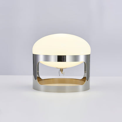 Lampada da Tavolo in Acciaio Inossidabile e Acrilico, Design Medievale, Ø 25 cm x H 24 cm, Colore Argento e Bianco