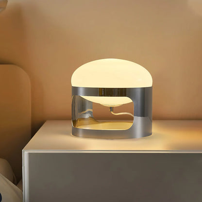 Lampada da Tavolo in Acciaio Inossidabile e Acrilico, Design Medievale, Ø 25 cm x H 24 cm, Colore Argento e Bianco