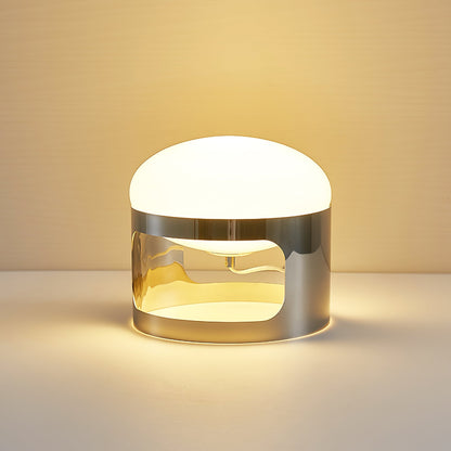 Lampada da Tavolo in Acciaio Inossidabile e Acrilico, Design Medievale, Ø 25 cm x H 24 cm, Colore Argento e Bianco